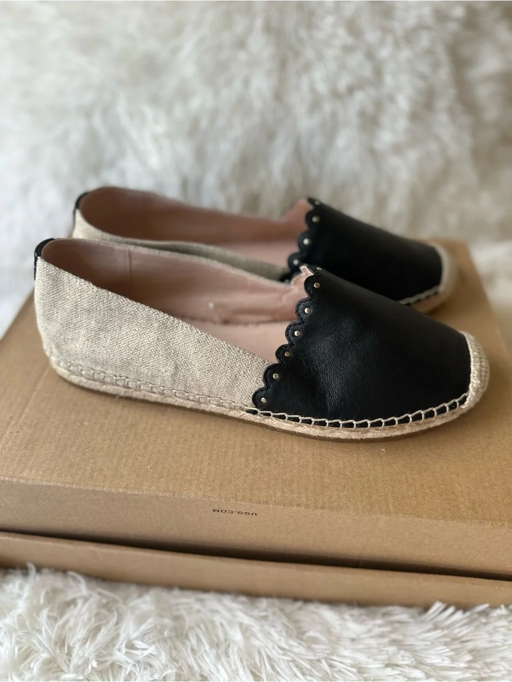 Kate Spade Gardenia Women’s Black Leather Tan Espadrille Flats Size: 6.5